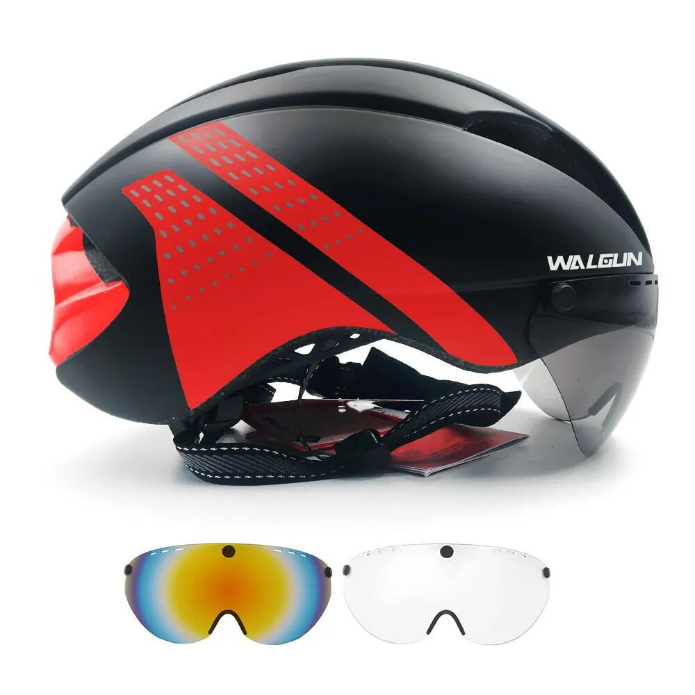 WALGUN Aero Cycling Helmet Road Bike Helmet Adults Lens Goggles Visor Time Trial TT Triathlon Bicycle Helmet M L for Men Women