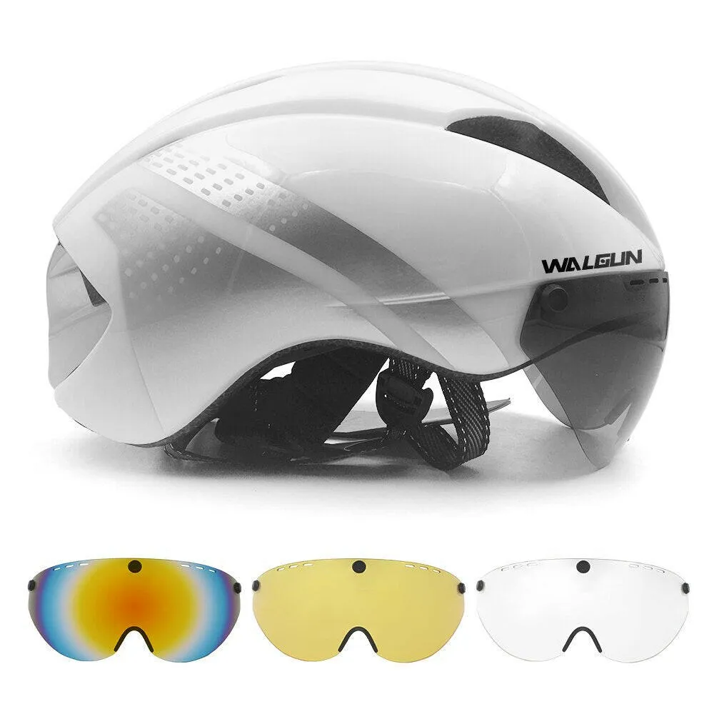 WALGUN Aero Cycling Helmet Road Bike Helmet Adults Lens Goggles Visor Time Trial TT Triathlon Bicycle Helmet M L for Men Women