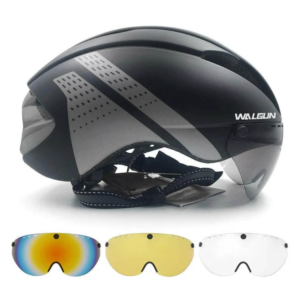 WALGUN Aero Cycling Helmet Road Bike Helmet Adults Lens Goggles Visor Time Trial TT Triathlon Bicycle Helmet M L for Men Women