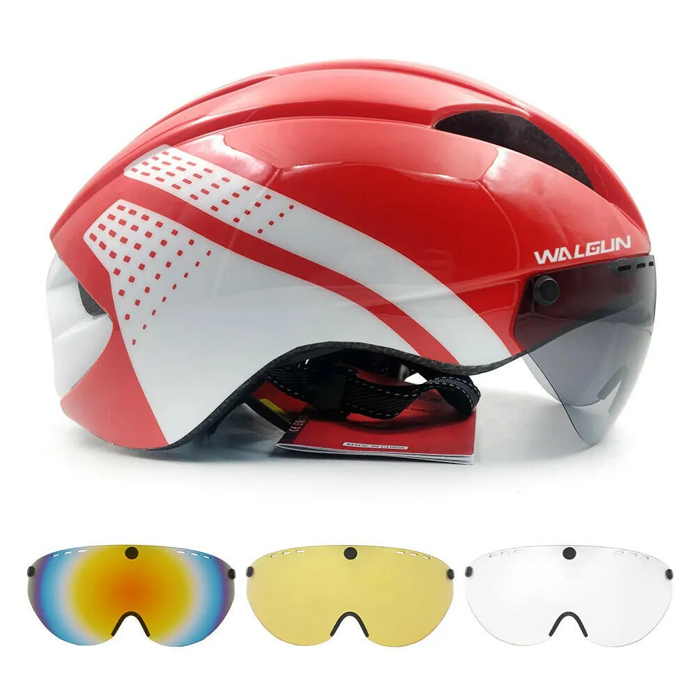 WALGUN Aero Cycling Helmet Road Bike Helmet Adults Lens Goggles Visor Time Trial TT Triathlon Bicycle Helmet M L for Men Women