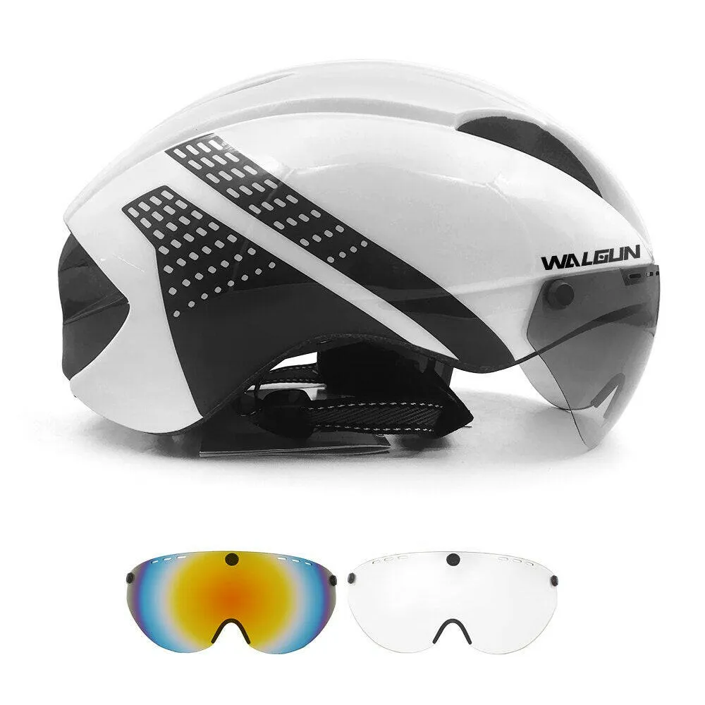 WALGUN Aero Cycling Helmet Road Bike Helmet Adults Lens Goggles Visor Time Trial TT Triathlon Bicycle Helmet M L for Men Women