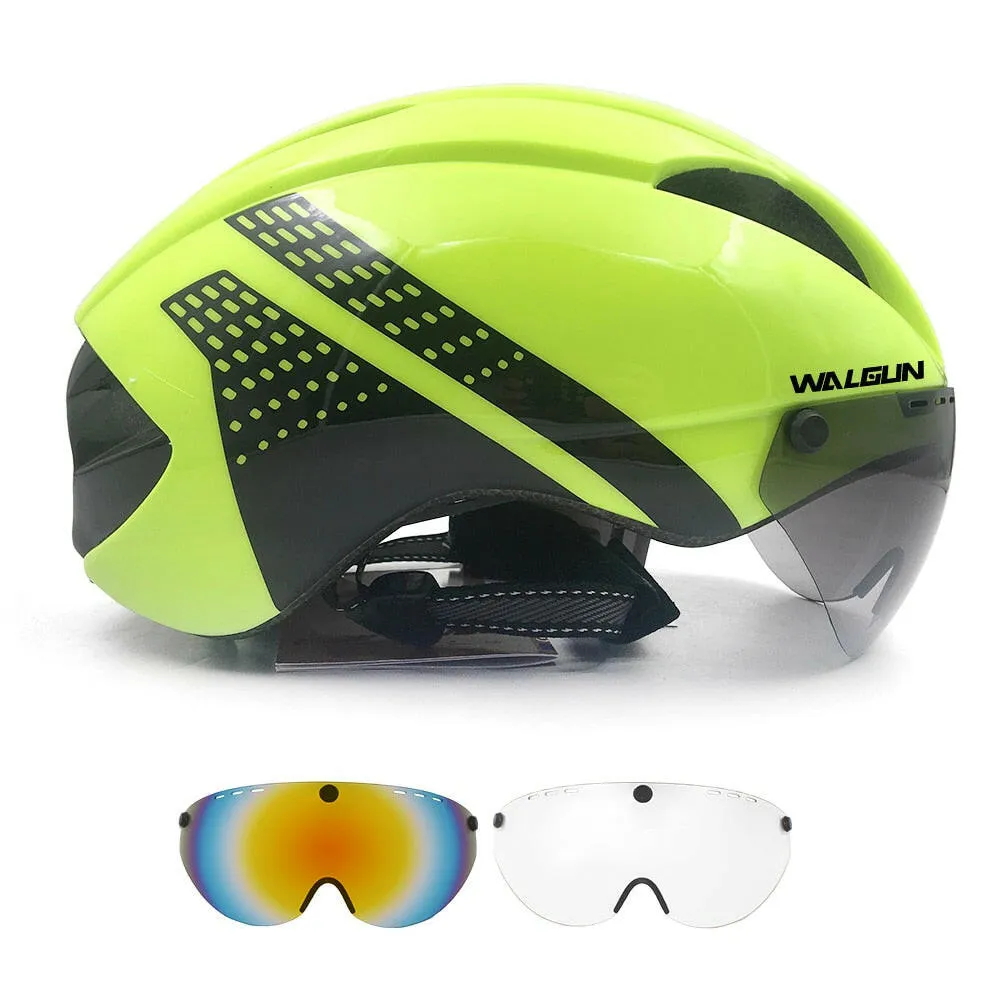 WALGUN Aero Cycling Helmet Road Bike Helmet Adults Lens Goggles Visor Time Trial TT Triathlon Bicycle Helmet M L for Men Women