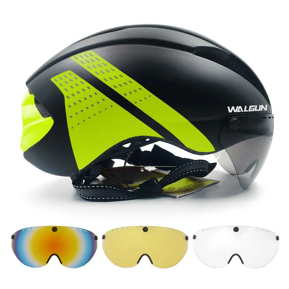 WALGUN Aero Cycling Helmet Road Bike Helmet Adults Lens Goggles Visor Time Trial TT Triathlon Bicycle Helmet M L for Men Women