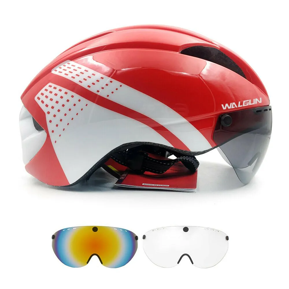 WALGUN Aero Cycling Helmet Road Bike Helmet Adults Lens Goggles Visor Time Trial TT Triathlon Bicycle Helmet M L for Men Women