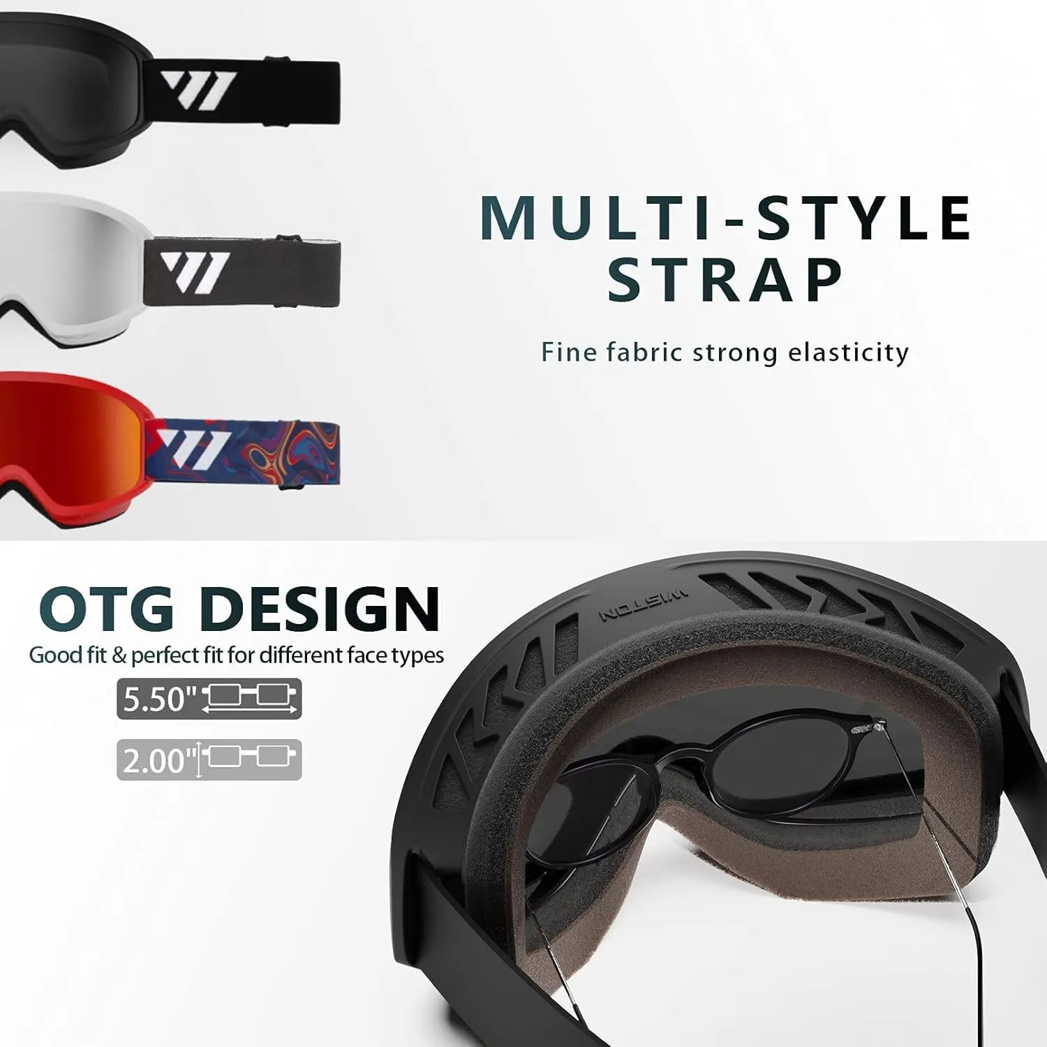 WISTON Ski Goggles - OTG Snow/Snowboard Goggles for Men, Women & Youth - 100% UV Protection W1