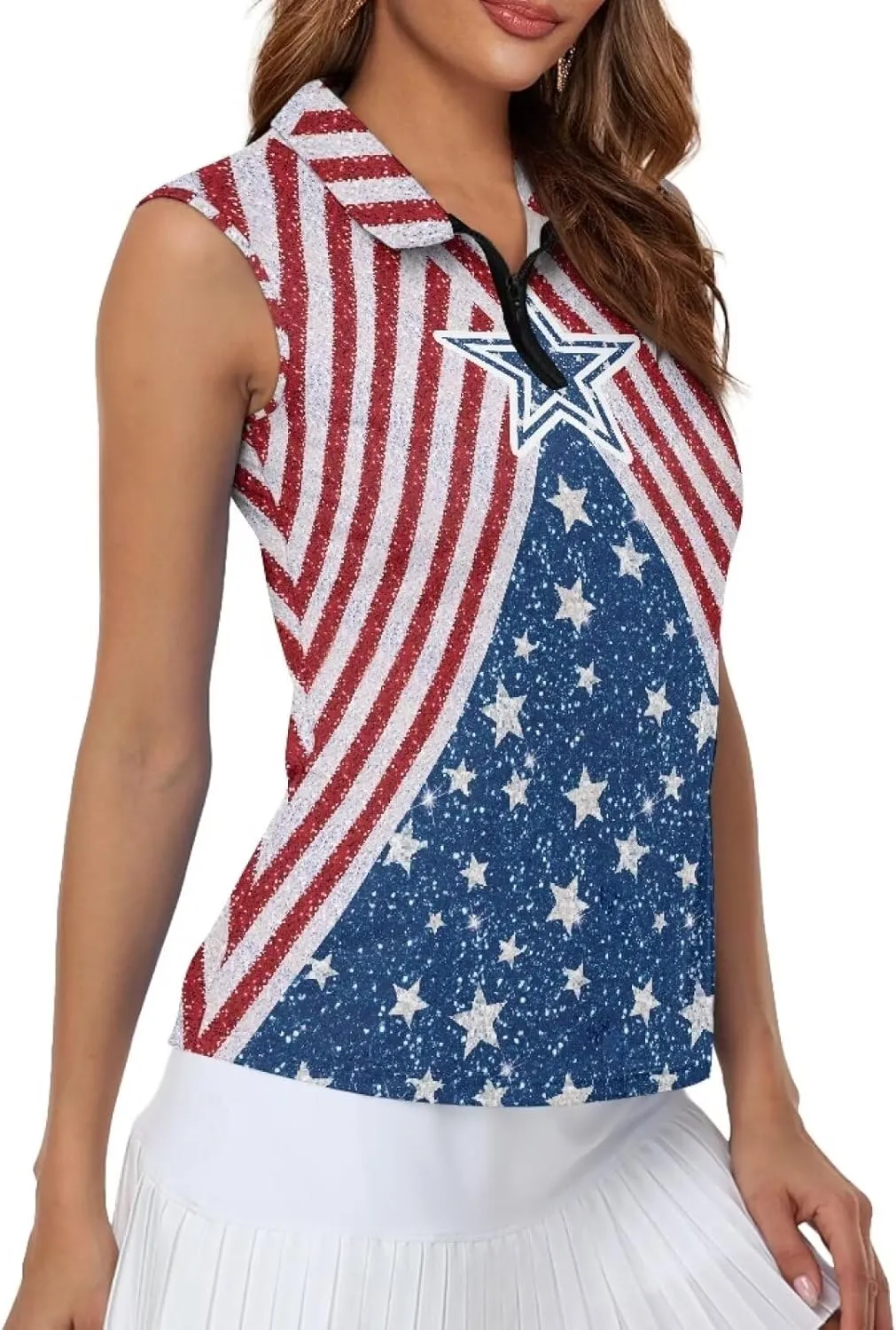 Women's Sleeveless Golf Shirts Quick Dry Summer Slim Athletic Tennis T Shirt Zip Up Lightweight Workout Tank Tops