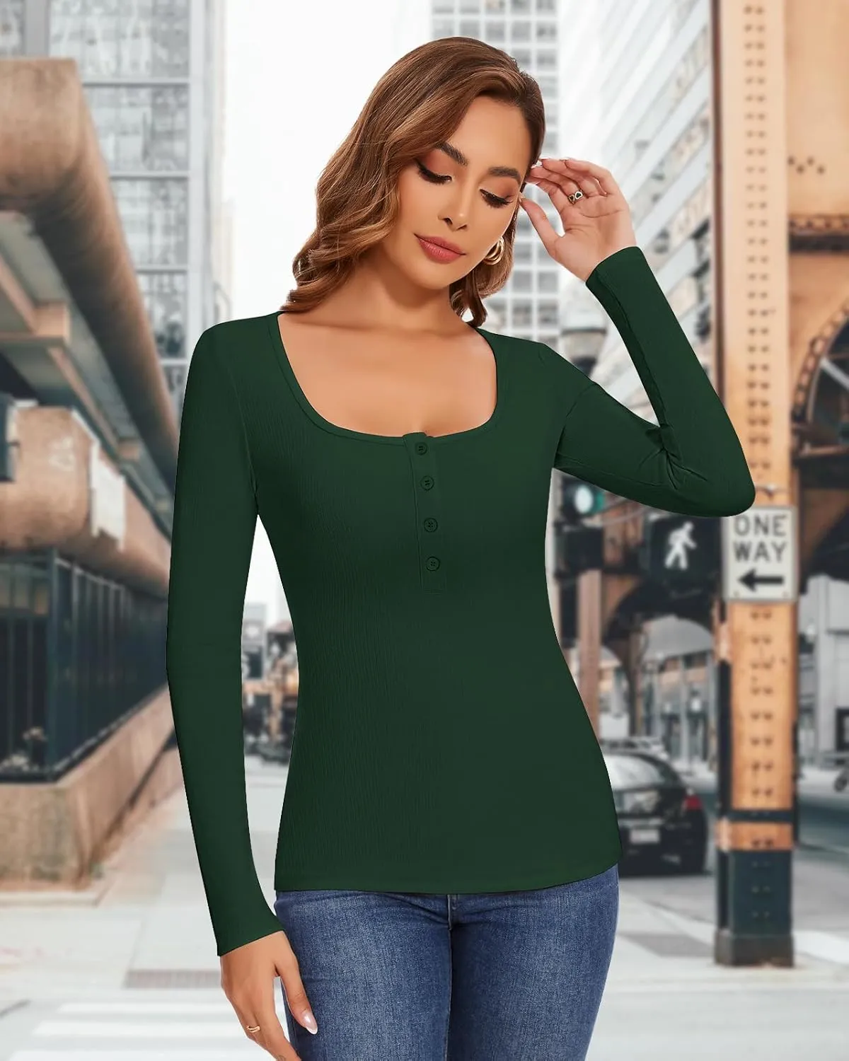 WOWENY Womens Long Sleeve Thermal Shirts Henley Slim Fitted Button T Shirt Basic Underwear Tops Warm Base Layer