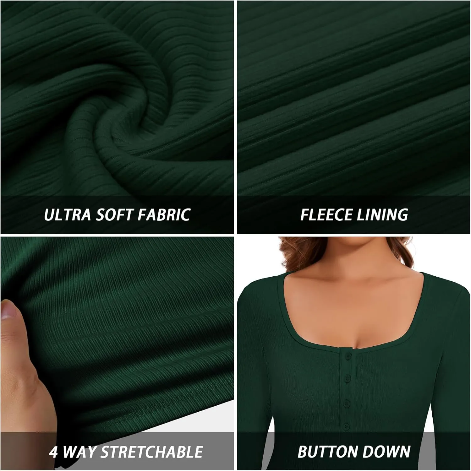 WOWENY Womens Long Sleeve Thermal Shirts Henley Slim Fitted Button T Shirt Basic Underwear Tops Warm Base Layer