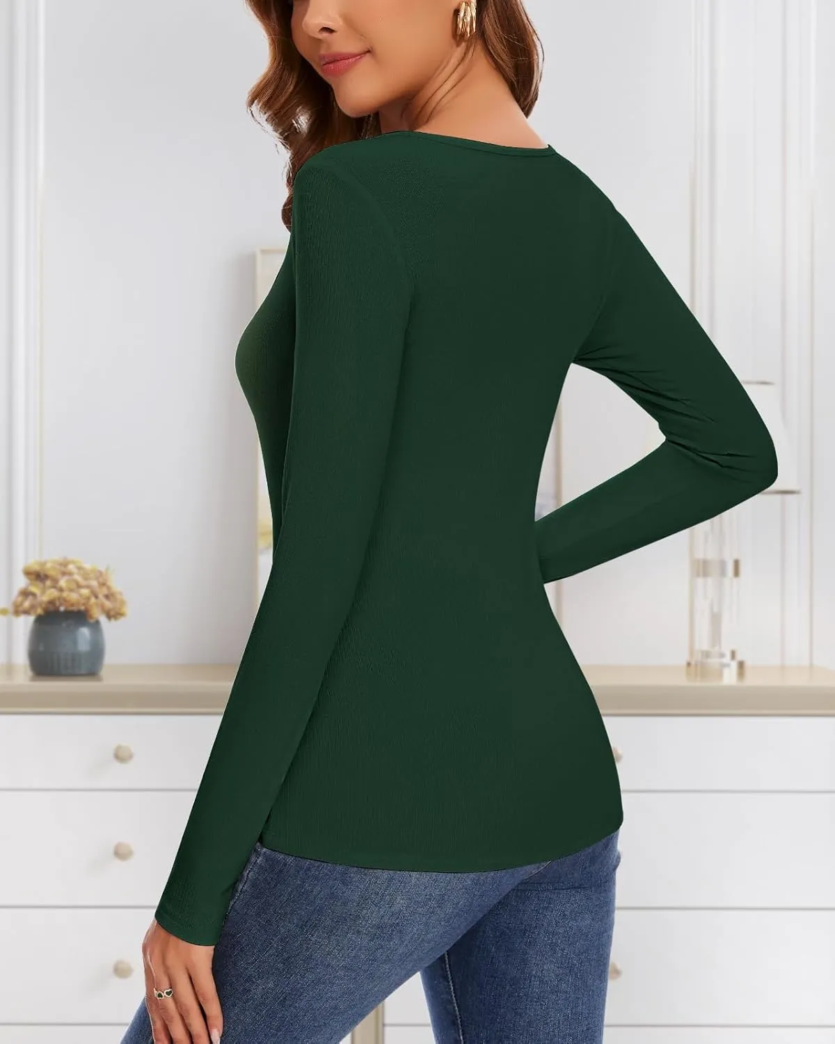 WOWENY Womens Long Sleeve Thermal Shirts Henley Slim Fitted Button T Shirt Basic Underwear Tops Warm Base Layer